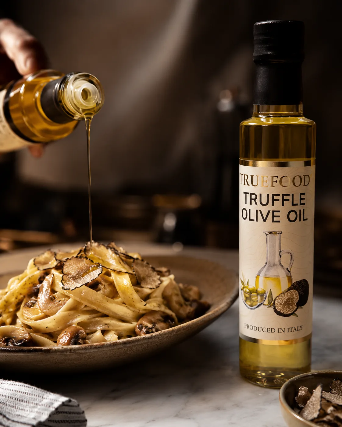 Truffle Olive Oil drizzled over a pasta dish
