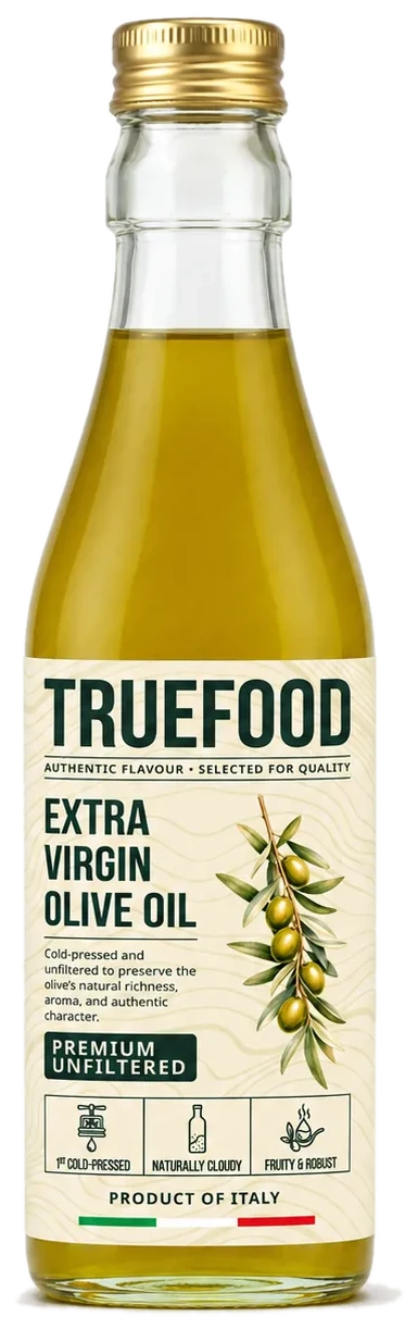 Unfiltered Extra Virgin Olive Oil 750 ml bottle, front packshot